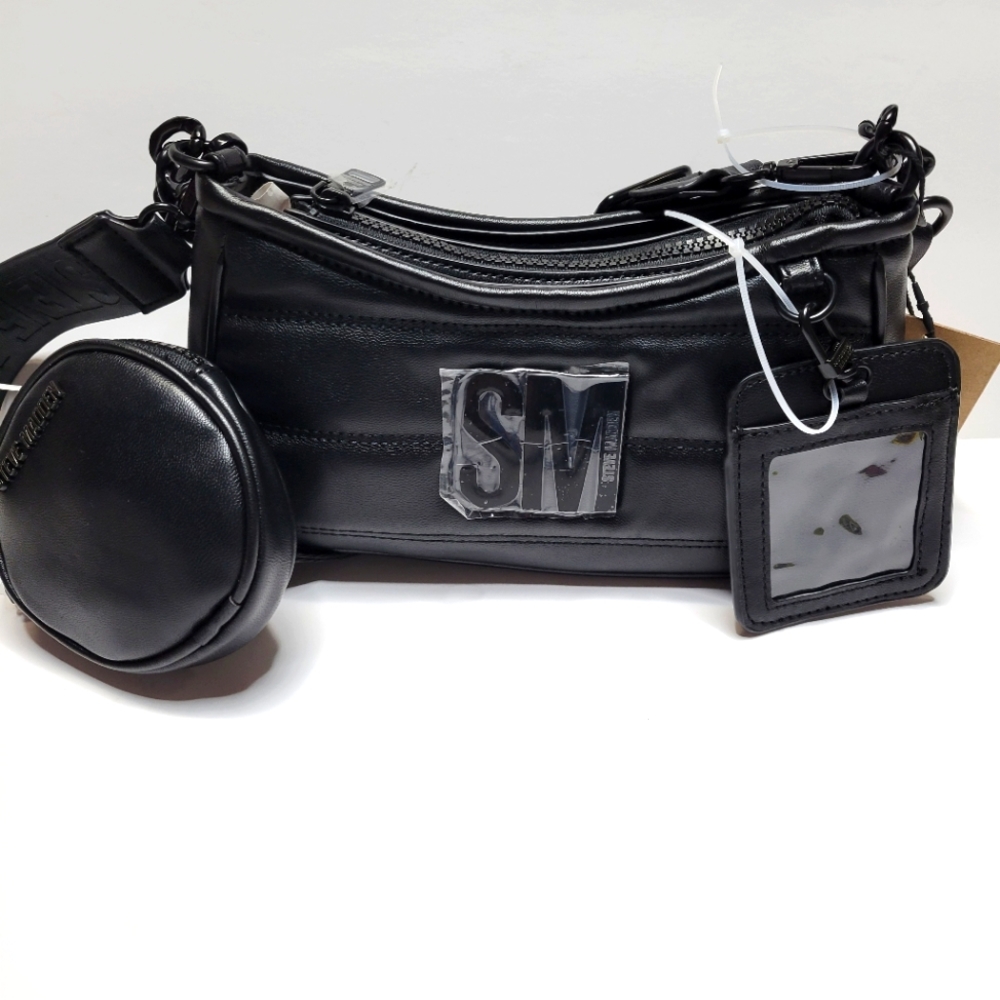 NWT STEVE MADDEN Small Black Crossbody w/Pouch and ID Holder